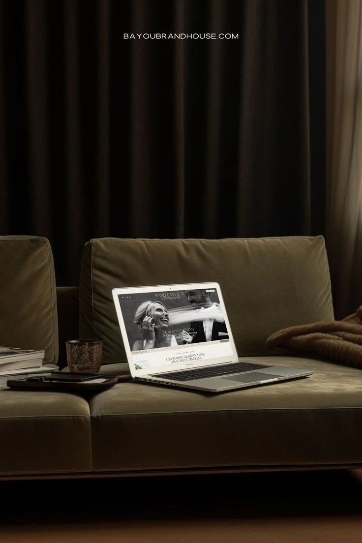 WebSight — Laptop on olive sofa